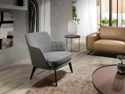 Angel Cerda Fauteuil Kunstleer-Gestoffeerde Armstoel In Houndstooth Stof 5011