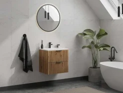 Vente-unique Wastafelmeubel-Gestreept Hangend Meubel Onder Wastafel - Licht Naturel - L60 Cm - Zevara