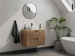 Vente-unique Wastafelmeubel-Gestreept Hangend Meubel Onder Wastafel - Licht Naturel - L80 Cm - Zevara