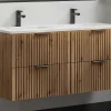 Vente-unique Dubbele Wastafel-Gestreept Hangmeubel Voor Badkamer Met Inbouwwastafel - Licht Naturel - 120 Cm - Zevara