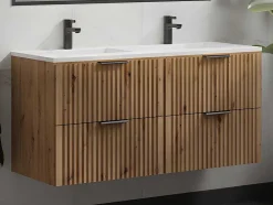 Vente-unique Dubbele Wastafel-Gestreept Hangmeubel Voor Badkamer Met Inbouwwastafel - Licht Naturel - 120 Cm - Zevara