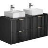 Vente-unique Dubbele Wastafel-Gestreept Hangmeubel Voor Badkamer Met Wastafel Om Te Plaatsen - Zwart - L120 Cm - Zevara