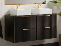 Vente-unique Dubbele Wastafel-Gestreept Hangmeubel Voor Badkamer Met Wastafel Om Te Plaatsen - Zwart - L120 Cm - Zevara