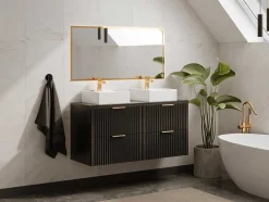 Vente-unique Dubbele Wastafel-Gestreept Hangmeubel Voor Badkamer Met Wastafel Om Te Plaatsen - Zwart - L120 Cm - Zevara