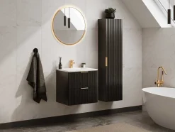 Vente-unique Badkamerkast-Gestreepte Hangende Badkamerkolom - Zwart - H140 Cm - Zevara