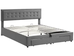 ModernLuxe Fluwelen Bed-Gewatteerd Opbergbed 160X200Cm In Fluweel Met Lade + Lattenbodem - Grijs (Zonder Matras)