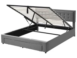 ModernLuxe Fluwelen Bed-Gewatteerd Opbergbed 160X200Cm In Fluweel Met Lade + Lattenbodem - Grijs (Zonder Matras)