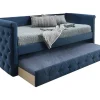 Vente-unique Bed Met Slaaplade-Gewatteerde Slaapbank Louise - 2 X 90 X 190 Cm - Stof Blauw