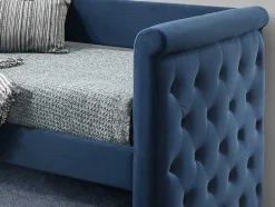 Vente-unique Bed Met Slaaplade-Gewatteerde Slaapbank Louise - 2 X 90 X 190 Cm - Stof Blauw
