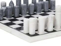 Vente-unique Spel Voor Binnen-Gezelschapsspel - Schaakbord - Wit En Zwart Marmer - L30,5 X H2,54 X D30,5 Cm - Chessy