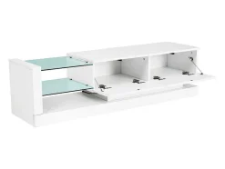 Vente-unique Tv-Meubel-Glanzend Tv-Meubel Met 2 Deuren En 2 Glazen Planken - Spaanplaat - Led'S - Wit