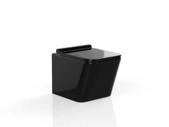 Vente-unique Hangend Toilet-Glanzend Zwarte Hang-Wc Van Keramiek Zonder Rand - Clemona