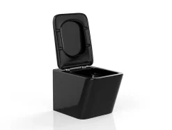 Vente-unique Hangend Toilet-Glanzend Zwarte Hang-Wc Van Keramiek Zonder Rand - Clemona