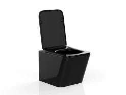 Vente-unique Hangend Toilet-Glanzend Zwarte Hang-Wc Van Keramiek Zonder Rand - Clemona