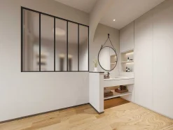 Vente-unique Glazen Binnenraam-Glasraam Werkplaatsstijl Van Van Aluminium En Gematteerd Glas - 150 X 130 Cm - Zwart - Bayview