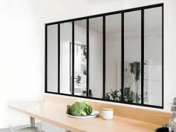 Vente-unique Glazen Binnenraam-Glazen Binnenraam In Aluminium Met Poedercoating - 210 X 105 Cm - Zwart - Bayview