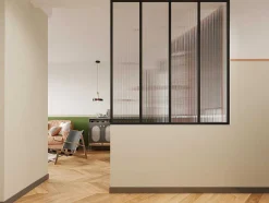 Vente-unique Glazen Binnenraam-Glazen Binnenraam In Aluminium Met Poedercoating En Getextureerd Gehard Glas - 120 X 130 Cm - Zwart - Vietra