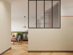 Vente-unique Glazen Binnenraam-Glazen Designbinnenraam Van Gepoederlakt Aluminium En Gehard Textuurglas 120 X 105 Cm Zwart Vietra