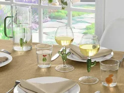 OZAIA Tafelservies-Glazen Karaf Met Cactus - Transparant En Groen - O14,5 X H24 Cm - Olata