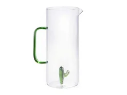 OZAIA Tafelservies-Glazen Karaf Met Cactus - Transparant En Groen - O14,5 X H24 Cm - Olata