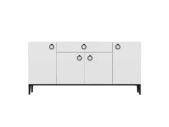 EPIKASA Buffetkast-Gloria Multifunctioneel Kabinet, Wit, Zwart, 160X42X75 Cm,