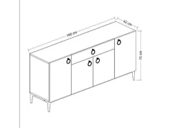 EPIKASA Buffetkast-Gloria Multifunctioneel Kabinet, Wit, Zwart, 160X42X75 Cm,