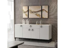 EPIKASA Buffetkast-Gloria Multifunctioneel Kabinet, Wit, Zwart, 160X42X75 Cm,