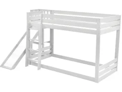 ModernLuxe Kinderbed Stapelbed-Grenen Stapelbed Met Plank En Glijbaan + Lattenbodem - 90X200Cm - Wit