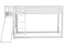 ModernLuxe Kinderbed Stapelbed-Grenen Stapelbed Met Plank En Glijbaan + Lattenbodem - 90X200Cm - Wit