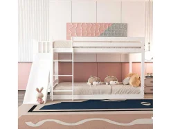 ModernLuxe Kinderbed Stapelbed-Grenen Stapelbed Met Plank En Glijbaan + Lattenbodem - 90X200Cm - Wit