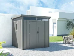 EXPERTLAND Tuinhuis-Grijs Metalen Tuinhuisje Van Gegalvaniseerd Staal 4,4 M - Rivola
