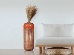 OZAIA Decoratieobject Voor Binnen-Grote Geemailleerde Metalen Vaas - D. 30 X H. 82 Cm - Terracotta En Koperblad - Perlin