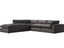 Vente-unique Fluweel / Suede-Grote Hoekbank Met Hoek Links Van Antracietgrijs Velours Amaury