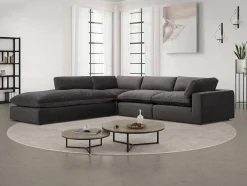 Vente-unique Fluweel / Suede-Grote Hoekbank Met Hoek Links Van Antracietgrijs Velours Amaury