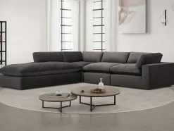 Vente-unique Fluweel / Suede-Grote Hoekbank Met Hoek Links Van Antracietgrijs Velours Amaury