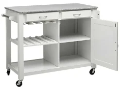 Vente-unique Keukenmeubel-Grote Keukentrolley Op Wielen Owen - 1 Deur & 2 Laden - Hevea En Graniet