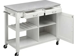 Vente-unique Keukenmeubel-Grote Keukentrolley Op Wielen Owen - 1 Deur & 2 Laden - Hevea En Graniet