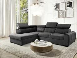 Vente-unique Speciale Modellen Zitbanken & Fauteuils-Grote Slaapbank Met Hoek Links In Antraciet Stof Larica