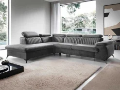 PASCAL MORABITO Fluweel / Suede-Grote Slaapbank Met Linkse Hoek In Antracietgrijs Fluweel Samara Van