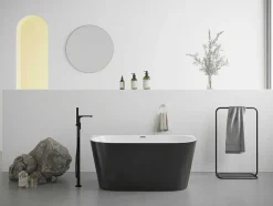 Shower & Design Halfvrijstaand Bad-Halfvrijstaand Bad - 200 Liter - 149,5 X 75 X 58 Cm - Glanzend Zwart - Acryl - Divina