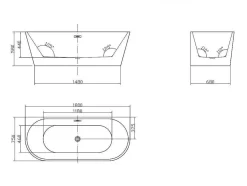Shower & Design Halfvrijstaand Bad-Halfvrijstaand Bad - 200 Liter - 149,5 X 75 X 58 Cm - Glanzend Zwart - Acryl - Divina