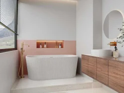 Shower & Design Halfvrijstaand Bad-Halfvrijstaand Geribbeld Acrylbad Wit (Glanzend) 149 X 75 X 58 Cm Zelina