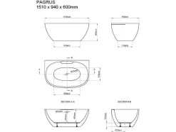 Shower & Design Halfvrijstaand Bad-Halfvrijstaand Ovaal Bad - 197 Liter - 151 X 94 X 60 Cm - Wit - Acryl - Pagrus