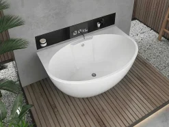 Shower & Design Halfvrijstaand Bad-Halfvrijstaand Ovaal Bad - 197 Liter - 151 X 94 X 60 Cm - Wit - Acryl - Pagrus