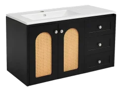 ModernLuxe Badkamermeubel Met Enkele Wastafel-Hangend Badkamermeubel - Een Keramische Wastafel En 3 Laden - Zwart (Spiegel, Kraan Niet Inbegrepen)
