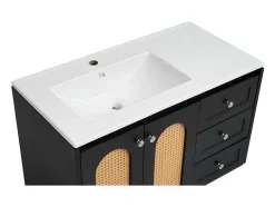 ModernLuxe Badkamermeubel Met Enkele Wastafel-Hangend Badkamermeubel - Een Keramische Wastafel En 3 Laden - Zwart (Spiegel, Kraan Niet Inbegrepen)