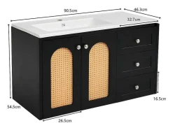 ModernLuxe Badkamermeubel Met Enkele Wastafel-Hangend Badkamermeubel - Een Keramische Wastafel En 3 Laden - Zwart (Spiegel, Kraan Niet Inbegrepen)