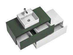 Vente-unique Badkamermeubel Met Enkele Wastafel-Hangend Badkamermeubel Groen En Wit Met Enkele Wastafel En Twee Laden - 94 Cm - Teana Ii