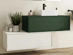Vente-unique Badkamermeubel Met Enkele Wastafel-Hangend Badkamermeubel Groen En Wit Met Enkele Wastafel En Twee Laden - 94 Cm - Teana Ii