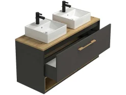 Vente-unique Dubbele Wastafel-Hangend Badkamermeubel Met Dubbele Wastafel En Spiegelkast - Antraciet - 120 Cm - Yangra